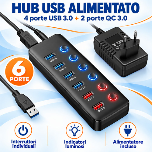 Hub usb alimentato 6 porte - 3.0,